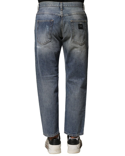 Dolce & Gabbana Blue Washed Tattered Straight Fit Denim Jeans