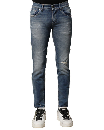 Dolce & Gabbana Blue Washed Cotton Slim Fit Men Denim Jeans