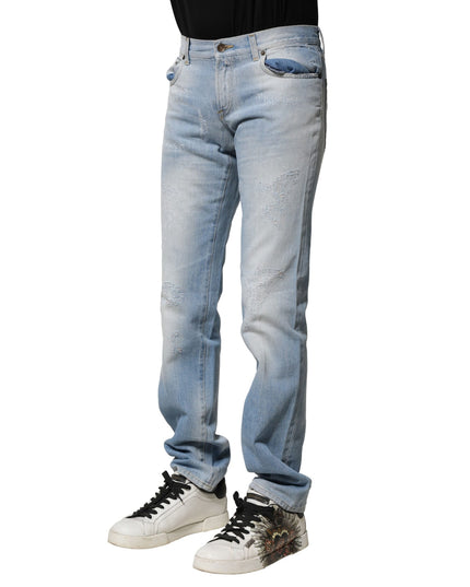 Dolce & Gabbana Light Blue Washed Straight Fit Denim Jeans