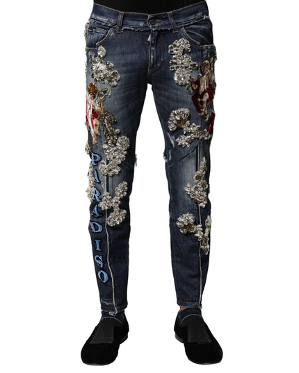 Dolce & Gabbana Blue Cotton Rhinestone Embellish Denim Jeans