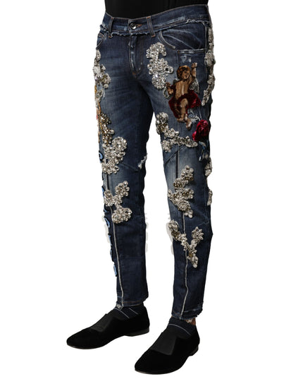 Dolce & Gabbana Blue Cotton Rhinestone Embellish Denim Jeans