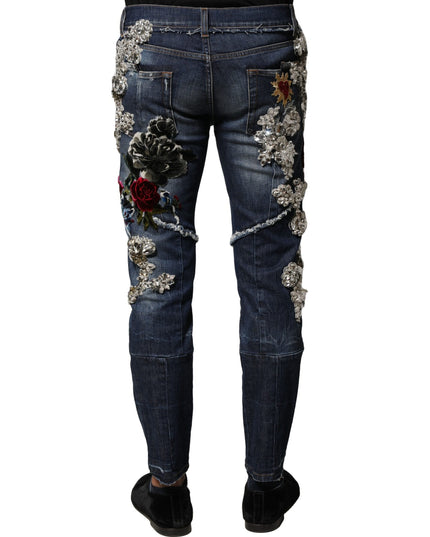 Dolce & Gabbana Blue Cotton Rhinestone Embellish Denim Jeans