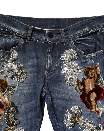 Dolce & Gabbana Blue Cotton Rhinestone Embellish Denim Jeans