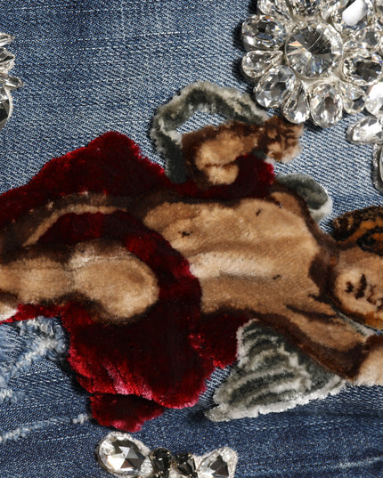 Dolce & Gabbana Blue Cotton Rhinestone Embellish Denim Jeans