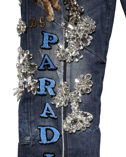 Dolce & Gabbana Blue Cotton Rhinestone Embellish Denim Jeans