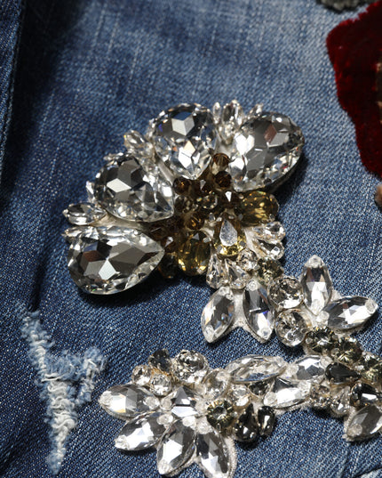 Dolce & Gabbana Blue Cotton Rhinestone Embellish Denim Jeans