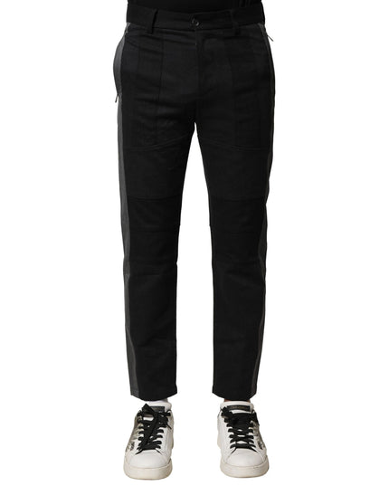Dolce & Gabbana Black Gray Cotton Tapered Men Pants