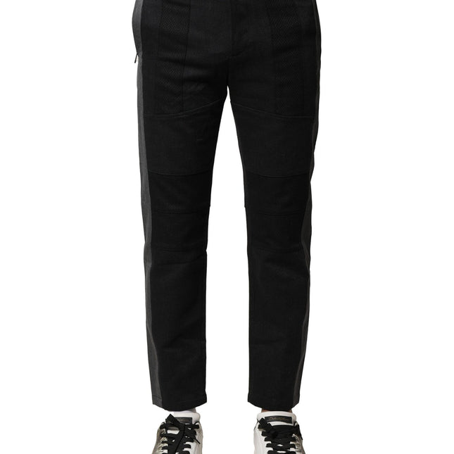 Dolce & Gabbana Black Gray Cotton Tapered Men Pants