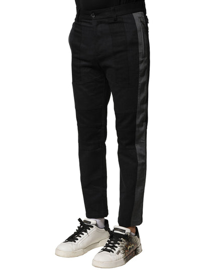Dolce & Gabbana Black Gray Cotton Tapered Men Pants
