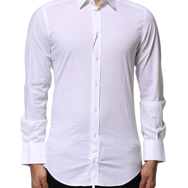 Dolce & Gabbana White Cotton GOLD Long Sleeves Dress Shirt