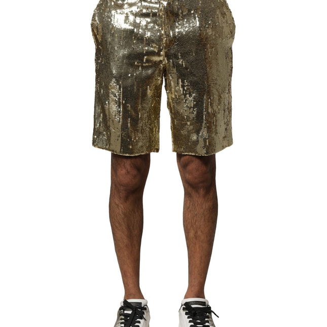 Dolce & Gabbana Gold Sequin Polyester Embellished Bermuda Shorts