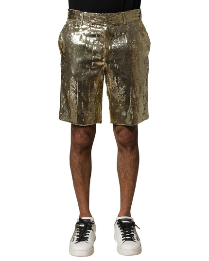 Dolce & Gabbana Gold Sequin Polyester Embellished Bermuda Shorts