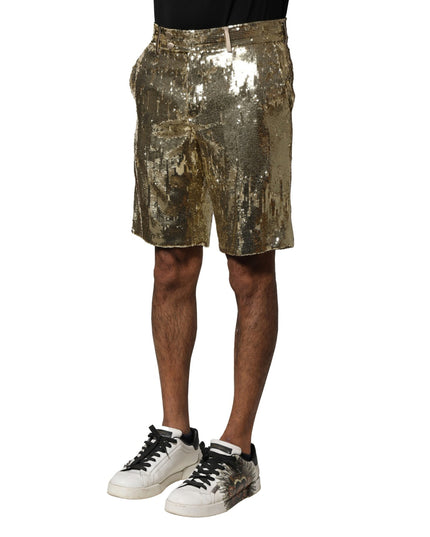 Dolce & Gabbana Gold Sequin Polyester Embellished Bermuda Shorts