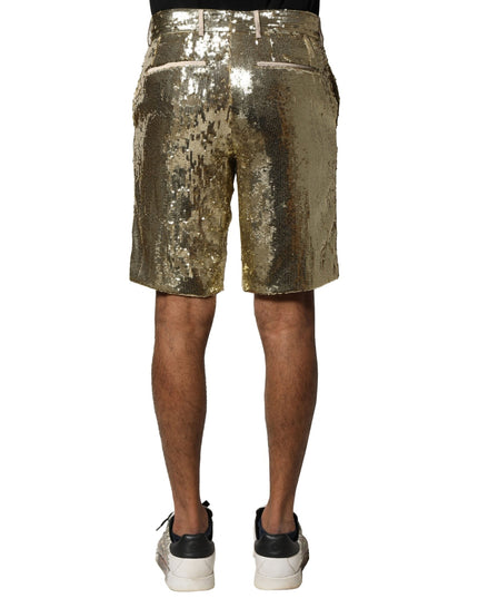 Dolce & Gabbana Gold Sequin Polyester Embellished Bermuda Shorts