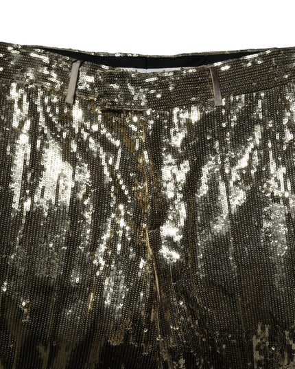 Dolce & Gabbana Gold Sequin Polyester Embellished Bermuda Shorts