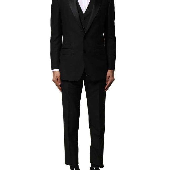 Dolce & Gabbana Black Wool 3 Piece Single Breasted Suit