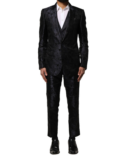 Dolce & Gabbana Black Jacquard 3 Piece Single Breasted Suit