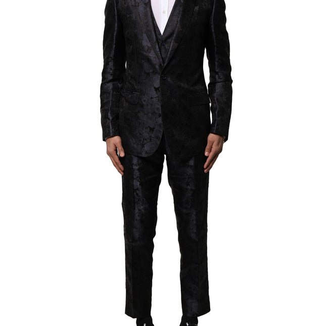 Dolce & Gabbana Black Jacquard 3 Piece Single Breasted Suit