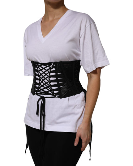 Dolce & Gabbana Black Cotton Waist LaceUp Strap Corset Belt