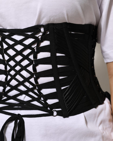 Dolce & Gabbana Black Cotton Waist LaceUp Strap Corset Belt