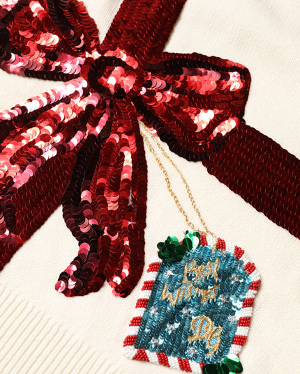 Dolce & Gabbana White Sequined Crew Neck Pullover Sweater