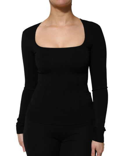 Dolce & Gabbana Black Square Neck Long Sleeves Pullover Top