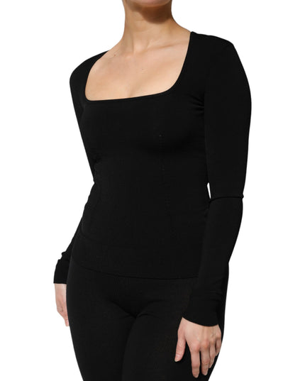 Dolce & Gabbana Black Square Neck Long Sleeves Pullover Top