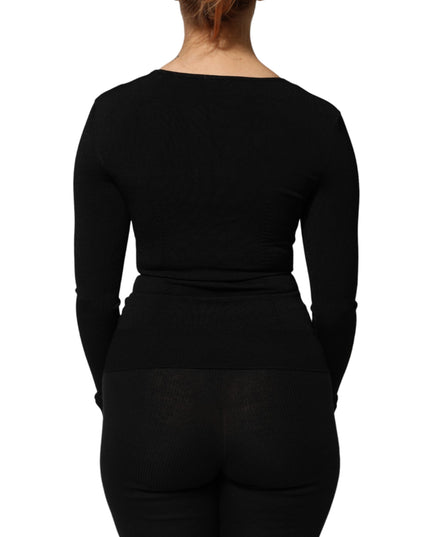 Dolce & Gabbana Black Square Neck Long Sleeves Pullover Top