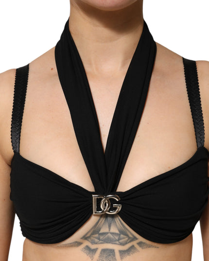 Dolce & Gabbana Black Cropped Viscose Halter Bustier Top