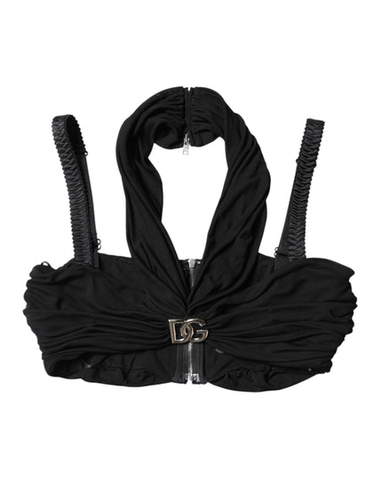 Dolce & Gabbana Black Cropped Viscose Halter Bustier Top