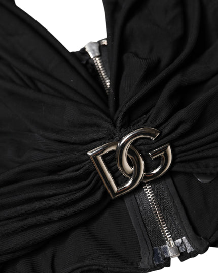 Dolce & Gabbana Black Cropped Viscose Halter Bustier Top