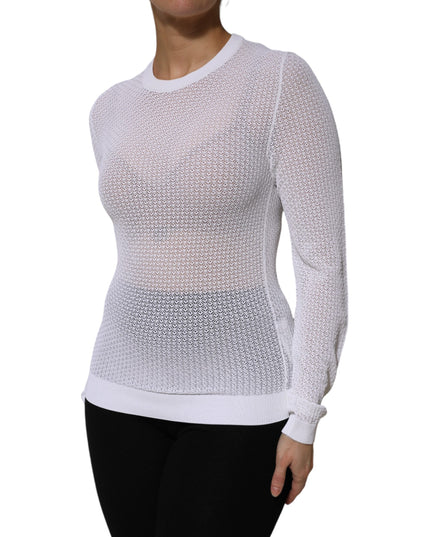Dolce & Gabbana White Round Neck Long Sleeves Pullover Top