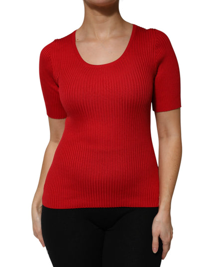 Dolce & Gabbana Red Round Neck Short Sleeves Pullover Top