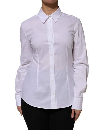 Dolce & Gabbana White Cotton Collared Long Sleeves Shirt Top