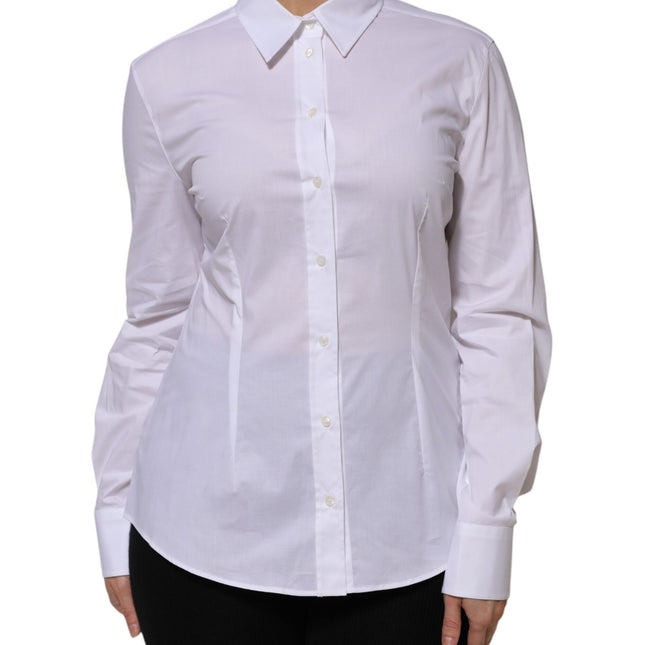 Dolce & Gabbana White Cotton Collared Long Sleeves Shirt Top