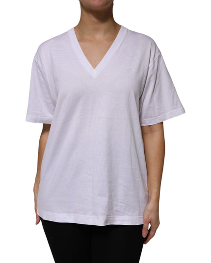 Dolce & Gabbana White Cotton Short Sleeves V-neck T-shirt