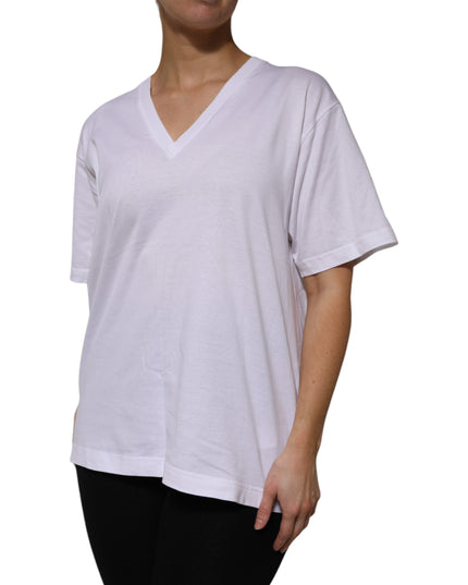 Dolce & Gabbana White Cotton Short Sleeves V-neck T-shirt