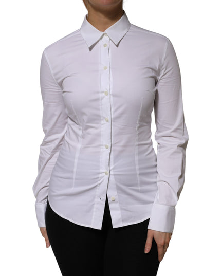Dolce & Gabbana White Cotton Collared Long Sleeves Shirt Top