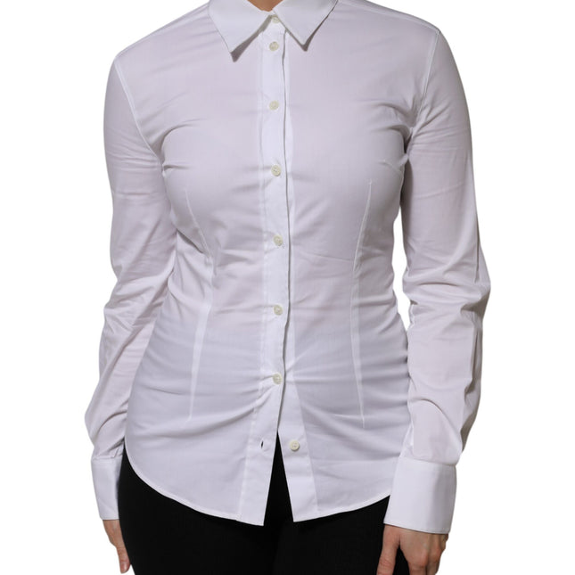 Dolce & Gabbana White Cotton Collared Long Sleeves Shirt Top