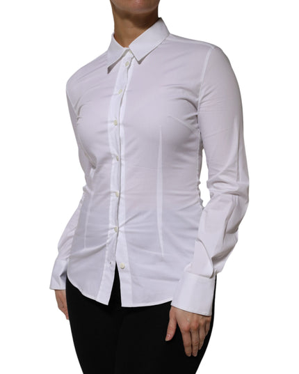 Dolce & Gabbana White Cotton Collared Long Sleeves Shirt Top