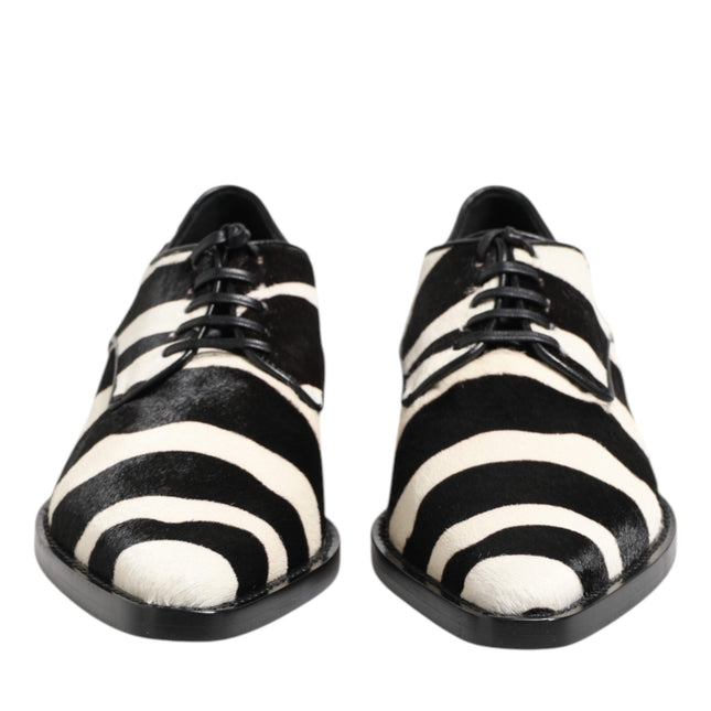 Dolce & Gabbana Black White Zebra Pony Fur Dress Shoes