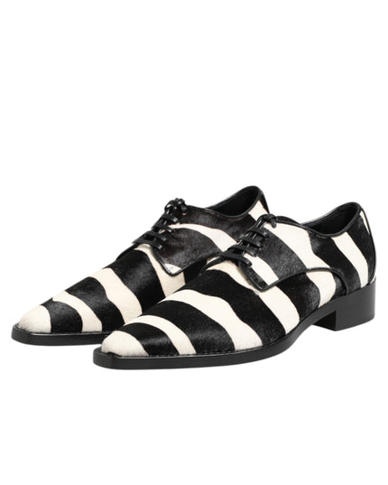 Dolce & Gabbana Black White Zebra Pony Fur Dress Shoes