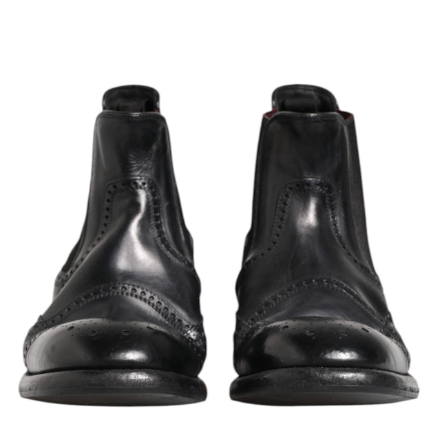 Dolce & Gabbana Black Leather Ankle Boots Slip On Shoes