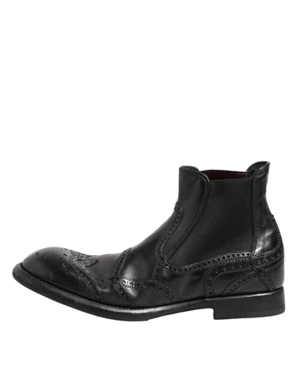 Dolce & Gabbana Black Leather Ankle Boots Slip On Shoes