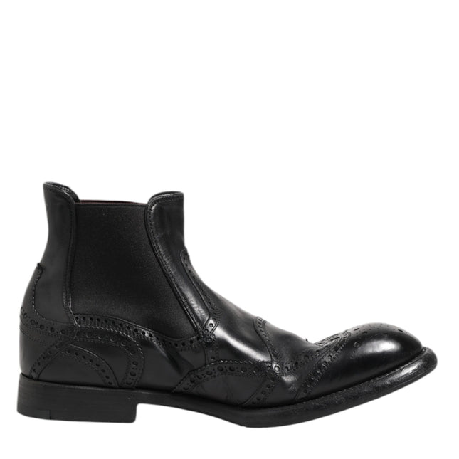 Dolce & Gabbana Black Leather Ankle Boots Slip On Shoes
