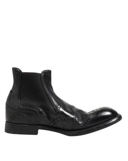Dolce & Gabbana Black Leather Ankle Boots Slip On Shoes