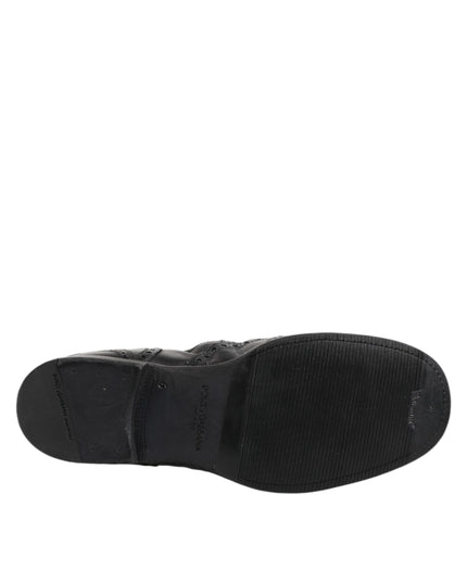 Dolce & Gabbana Black Leather Ankle Boots Slip On Shoes