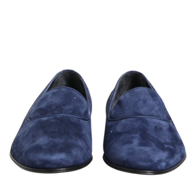 Dolce & Gabbana Blue Velvet DG Logo Loafers Formal Shoes