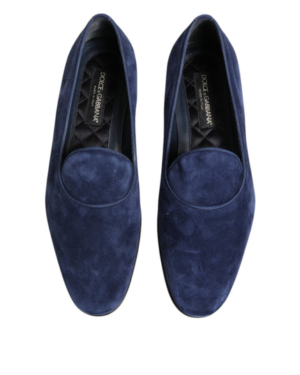 Dolce & Gabbana Blue Velvet DG Logo Loafers Formal Shoes