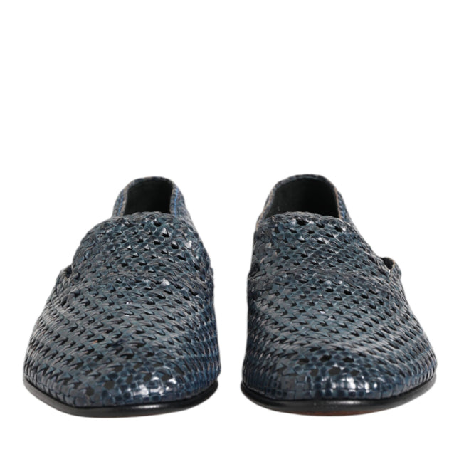 Dolce & Gabbana Blue Woven Leather Slip On Loafers Shoes